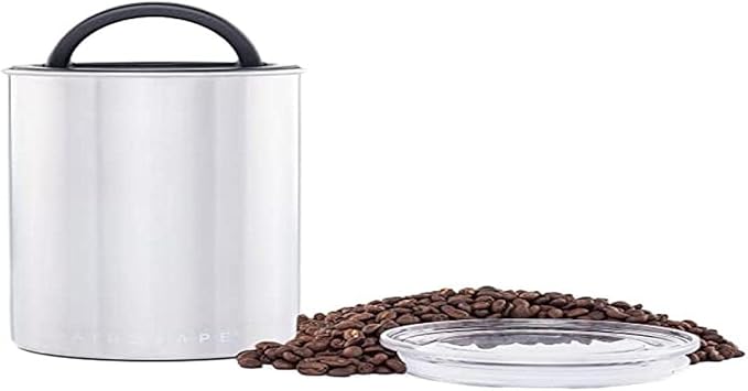 Planetary Design Airscape Stainless Steel Coffee Canister | Food Storage Container | US Patented Inner Plunger Lid REMOVES Excess Oxygen | Don't Buy airtight, Buy AIR-Less (Medium, Brushed Steel)