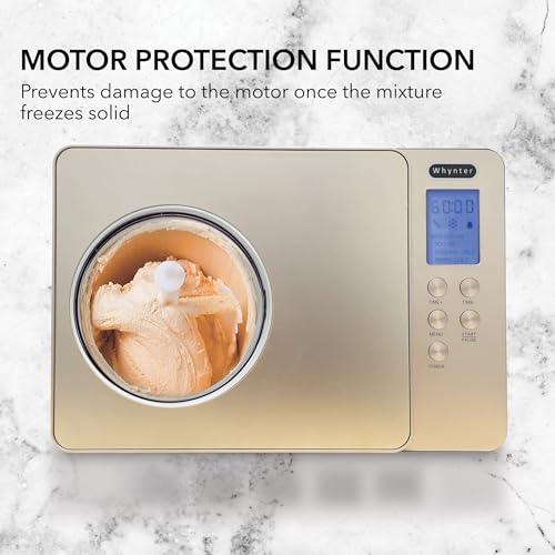 Whynter Ice Cream Maker Machine & Yogurt Automatic 2 Qt. with Built-in Compressor, LCD Digital Display & Timer, No Pre-Freezing, ICM-220CGY, Champagne Gold