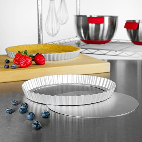 Fat Daddio's PFT-95 Round Fluted Tart Pan, 9.5 x 1 Inch