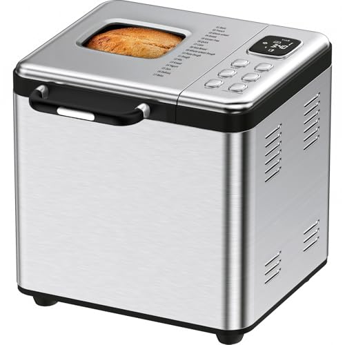 OSIPOTO Bread Maker, 2LB Stainless Steel Bread Machine, 17-in-1 Automatic Settings, Non-Stick Pan, Beginner-Friendly Controls, Easy to Clean, Low Noise, High Success Rate for Homemade Bread