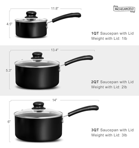 MICHELANGELO Nonstick Saucepan with Lid, Ceramic Sauce Pan Sets, Easy to Clean Sauce Pans, Multi-Purpose Cooking Pots, 3QT, Black