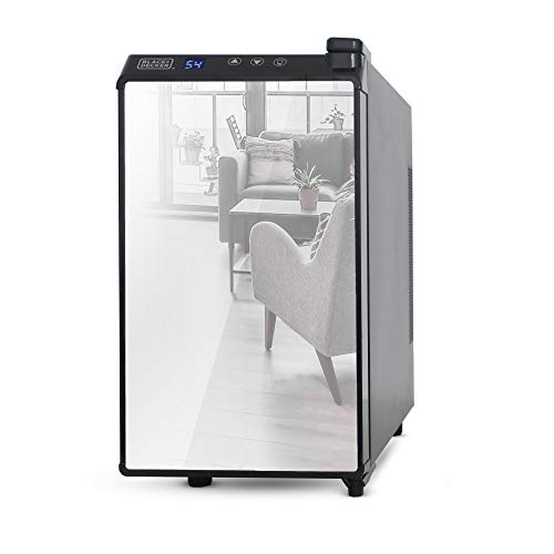 BLACK+DECKER Wine Cooler 8 Bottle,Wine Fridge Thermoelectric with Mirrored Front,Freestanding Wine Cooler Refrigerator &LED Display,BD60326