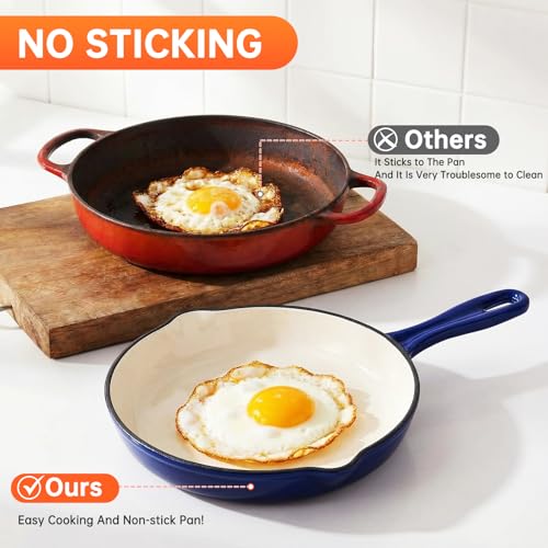 LIFERUN Nonstick Enameled Cast Iron Cookware Set, 7Pcs Pots and Pans Set, Gas/Induction Dutch Oven Set, PFOA & PFAS Free