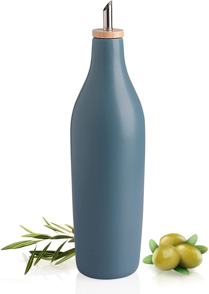 Sweejar Matte Ceramic Olive Oil Dispenser Bottle with Spout, 17 Oz Oil Dispenser for Kitchen Counter, Opaque Oil Cruet for EVOO, Vinegar, Avocado Oil Container for Cooking, Pack of 1 (Fog Blue)