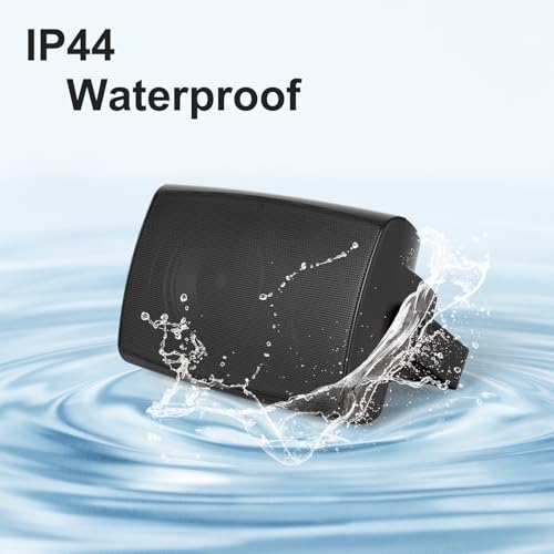 6.5 Inch Max 800W Outdoor Bluetooth Speakers Waterproof Wired with Multifunctional Amplifier Wall Mount Outdoor Speaker System for Patio Garden Poolside Home(4 Speakers,Black)