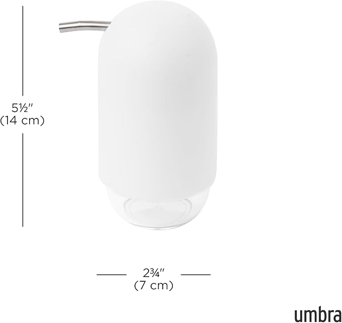 Umbra Touch Soap Dispenser Pump 13 oz (384 ml) Capacity for Liquid Soap or Hand Sanitizer, Easy to Refill, White