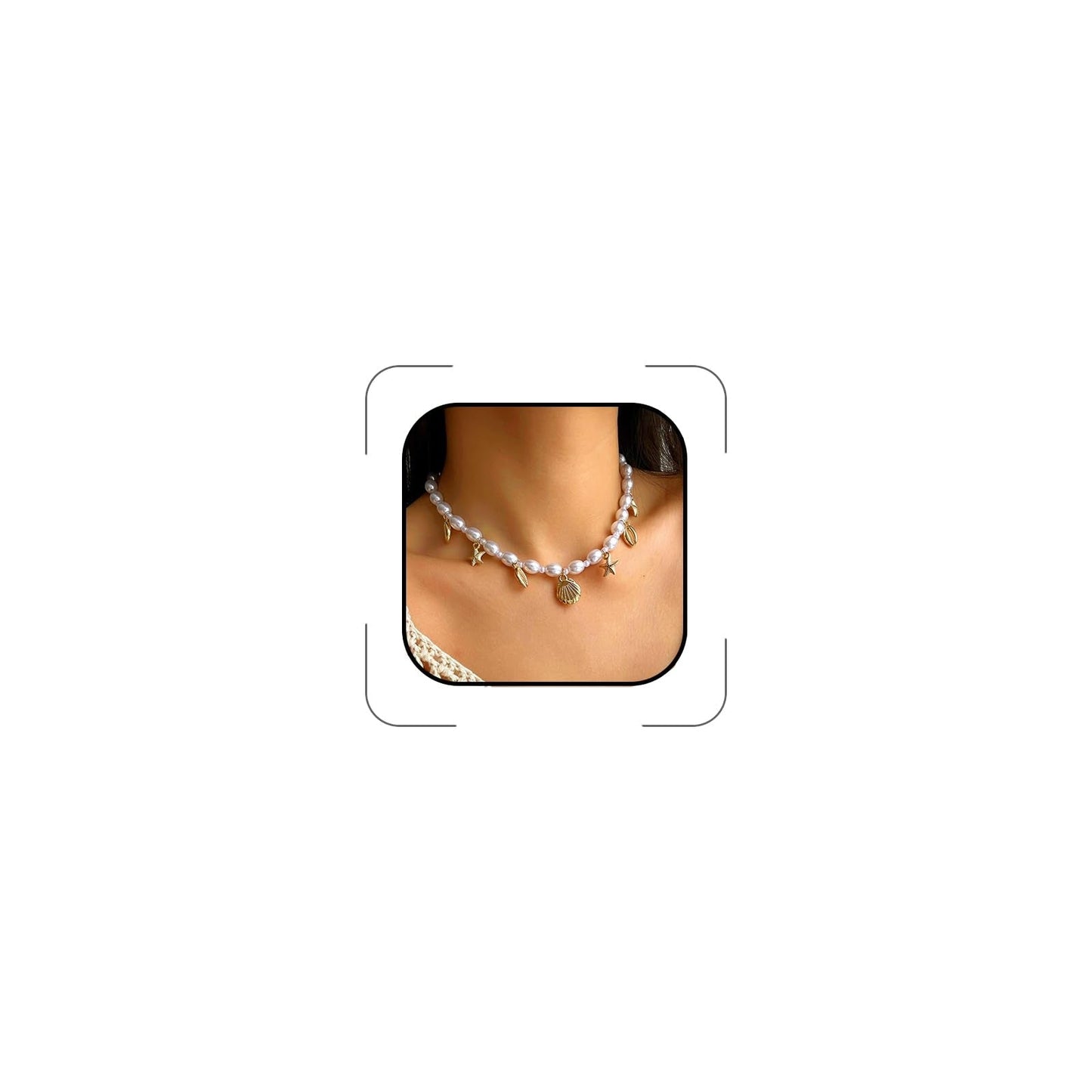 Shell Starfish Necklace for Women Gold Plated Pendant Pearl Necklace Boho Beaded Dainty Adjustable Necklaces Shell Conch Summer Beach Cuff Jewelry Accessories