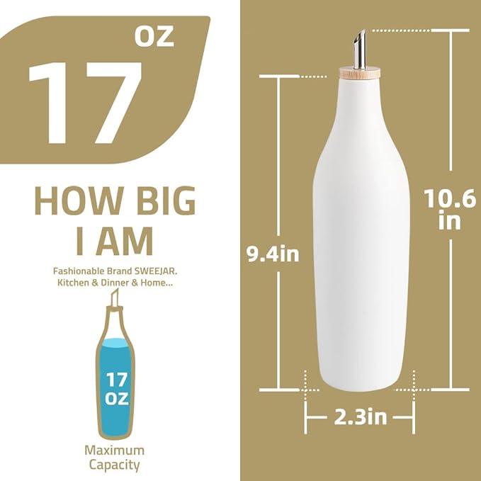 Sweejar Matte Ceramic Olive Oil Dispenser Bottle with Spout, 17 Oz Oil Dispenser for Kitchen Counter, Opaque Oil Cruet for EVOO, Vinegar, Avocado Oil Container for Cooking, Pack of 1 (Fog Blue)