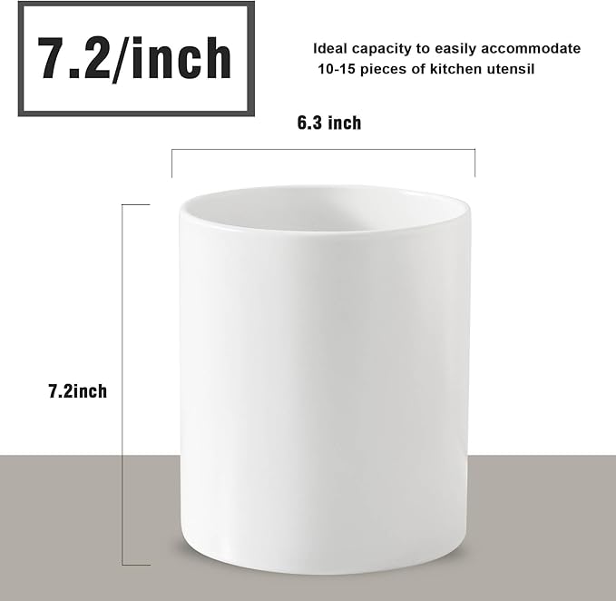 7" White Utensil Holder, Large Kitchen Utensil Holder Organizer , White Stable Utensil Crock Spatula Holder for Kitchen Counter Countertop Farmhouse Cooking Tools Holder
