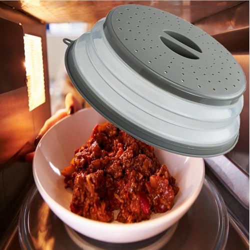Microwave Splatter Cover Vented for Food, Splatter Guard & Colander Kitchen Gadget for Fruit Vegetables Microwave Plate Cover with Hook Hole,Dishwasher-Safe,BPA-Free Silicone & Plastic (1 Pack)