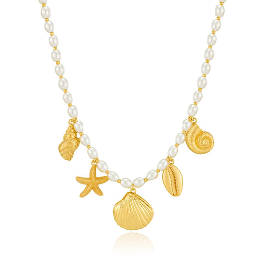 LILIE&WHITE Gold Seashell Necklace For Women With Conch Starfish Shell Charms Sea Jewelry Mermaid Accessories Gift