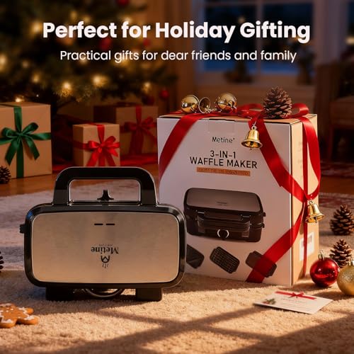 Waffle Maker with Removable Plates, 3-in-1 Sandwich maker and waffle and pancake maker, Nonstick Plates, 5-Level Browning Control & Ready Indicator Lights, Easy to Clean for Family Breakfast