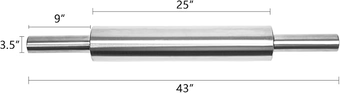 17-Inch Stainless Steel Rolling Pin for Baking - Heavy Duty Metal Dough Roller with Non-Slip Handles for Pizza, Chapati, Cookies & Pastry - Dishwasher Safe