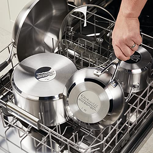 KitchenAid Stainless Steel Saucepan with Measuring Marks and Lid, 2 Quart, Brushed Stainless Steel