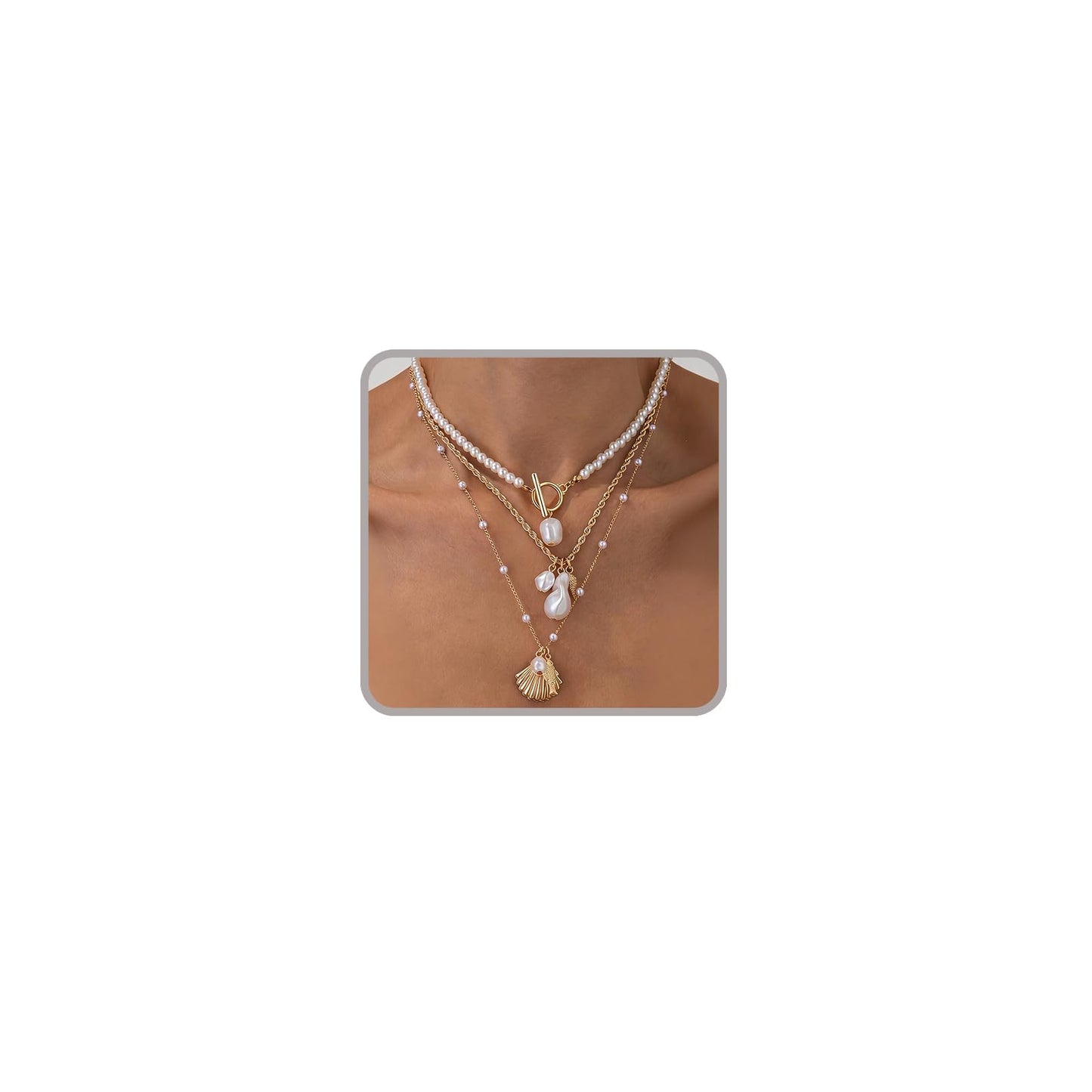 Seashell Necklace Beach Jewelry for Women Starfish Fish Necklace Boho Pearl Choker Sea Shell Necklaces for Women Beach Necklaces Summer Vacation Jewelry (Style1)