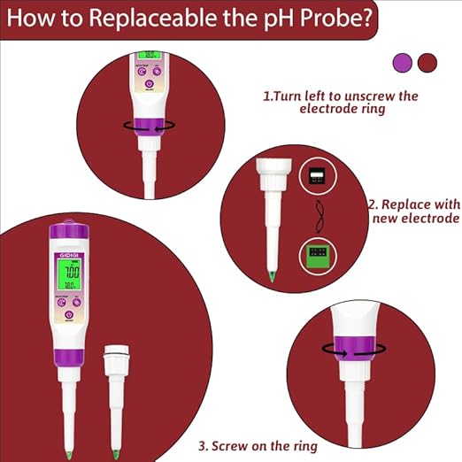Digital pH Meter Food with Replaceable pH Probe Spear Tip pH Tester Electrode for Semi-Solid Samples