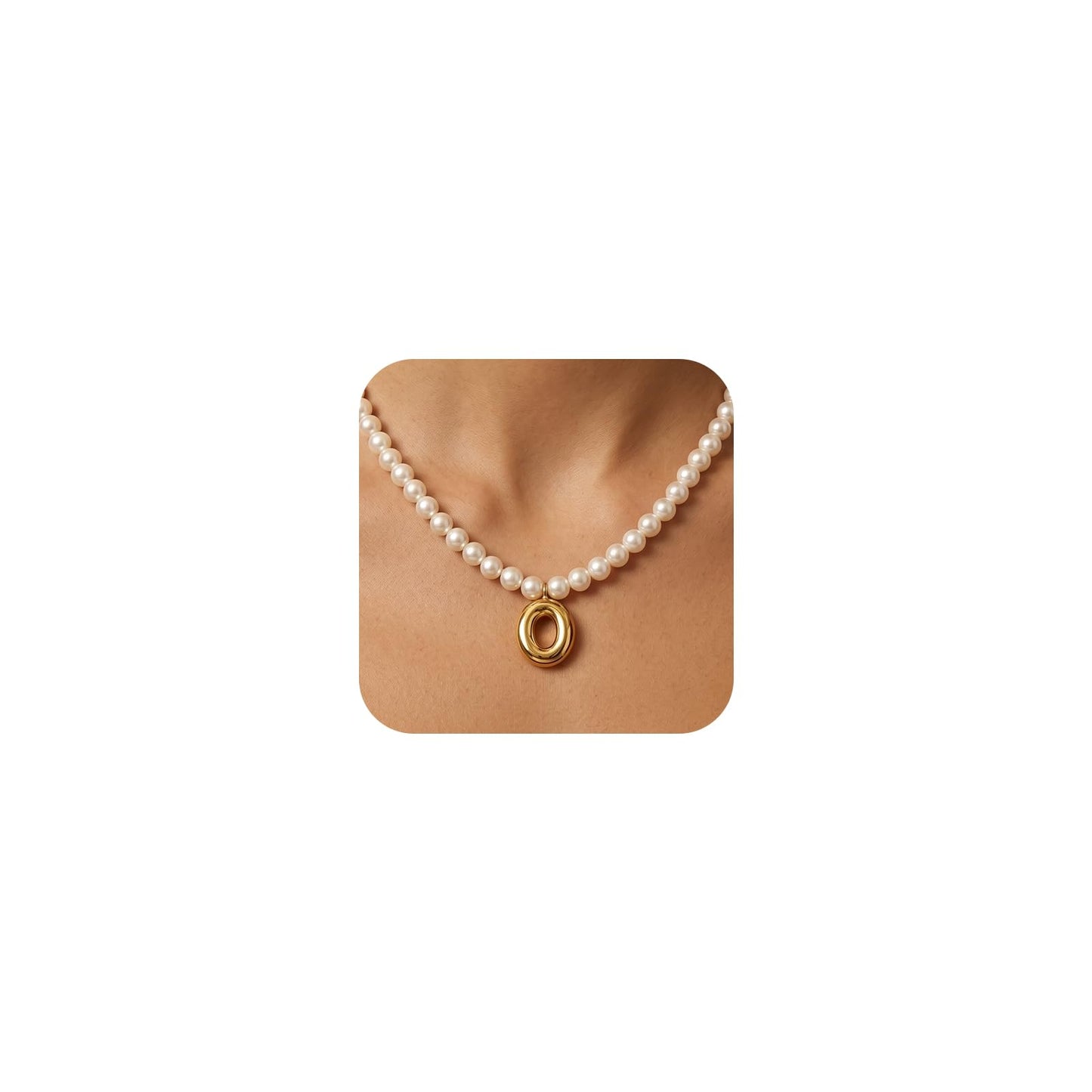 DoDoBeads Pearl Initial Necklace, 18K Gold Plated Stainless Steel Balloon Letter Pendant O, Non-Tarnish Waterproof Chunky Monogram Jewelry Gifts for Women Teens