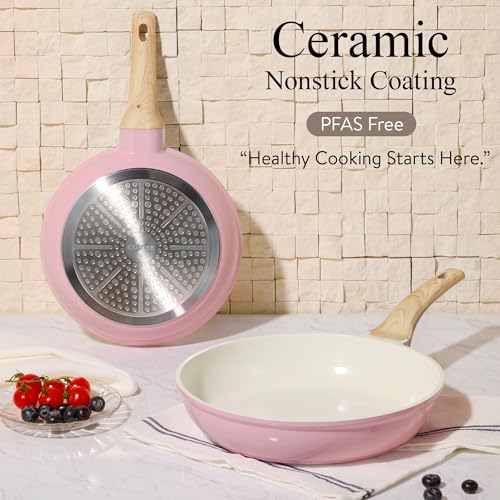 CAROTE 21 PCS Ceramic Cookware Set, Pots and Pans Set Non Stick, Pot and Pan Set with Frying pan, Induction Ready Cooking Set for Kitchen, PFOS/PFOA/PFAS Free, Pink