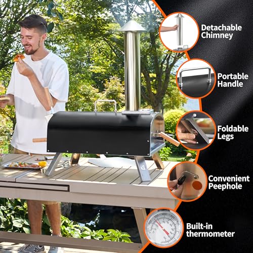 PIZZELLO Outdoor Pizza Oven 16" Wood Fired Pellet Pizza Ovens for Outside Stainless Steel Pizza Oven for Backyard w/Carry Bag, Pizza Stone, Pizza Cutter, Pizza Peel, Pizzello Forte 16, Black