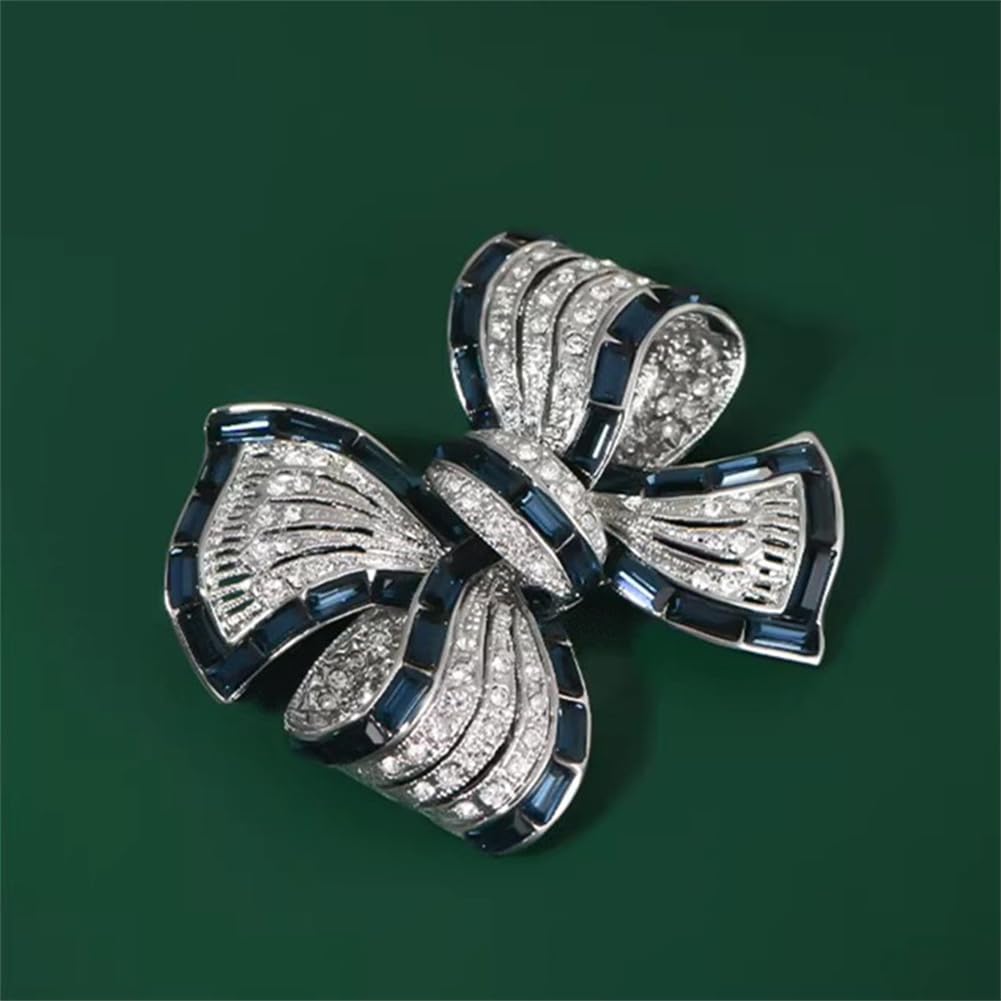 songbowen Rhinestone Bow Collar Brooch Crystal bow Brooch Pin Vintage Blue Sparkling lapel pin Crystal Collar Pin Ribbon Bow brooch Badge Clothing Accessory Women's Jewelry Gift
