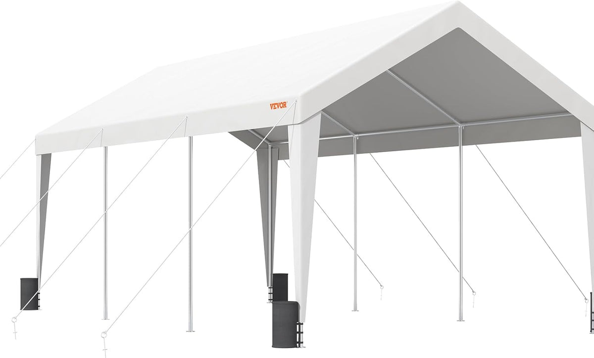 VEVOR Upgraded 10x20 ft Heavy Duty Carport Car Canopy, Car Port Garage Boat Shelter Party Tent with 8 Reinforced Poles and 4 Weight Bags, UV Resistant Waterproof Tarp for SUV, Truck, Boat