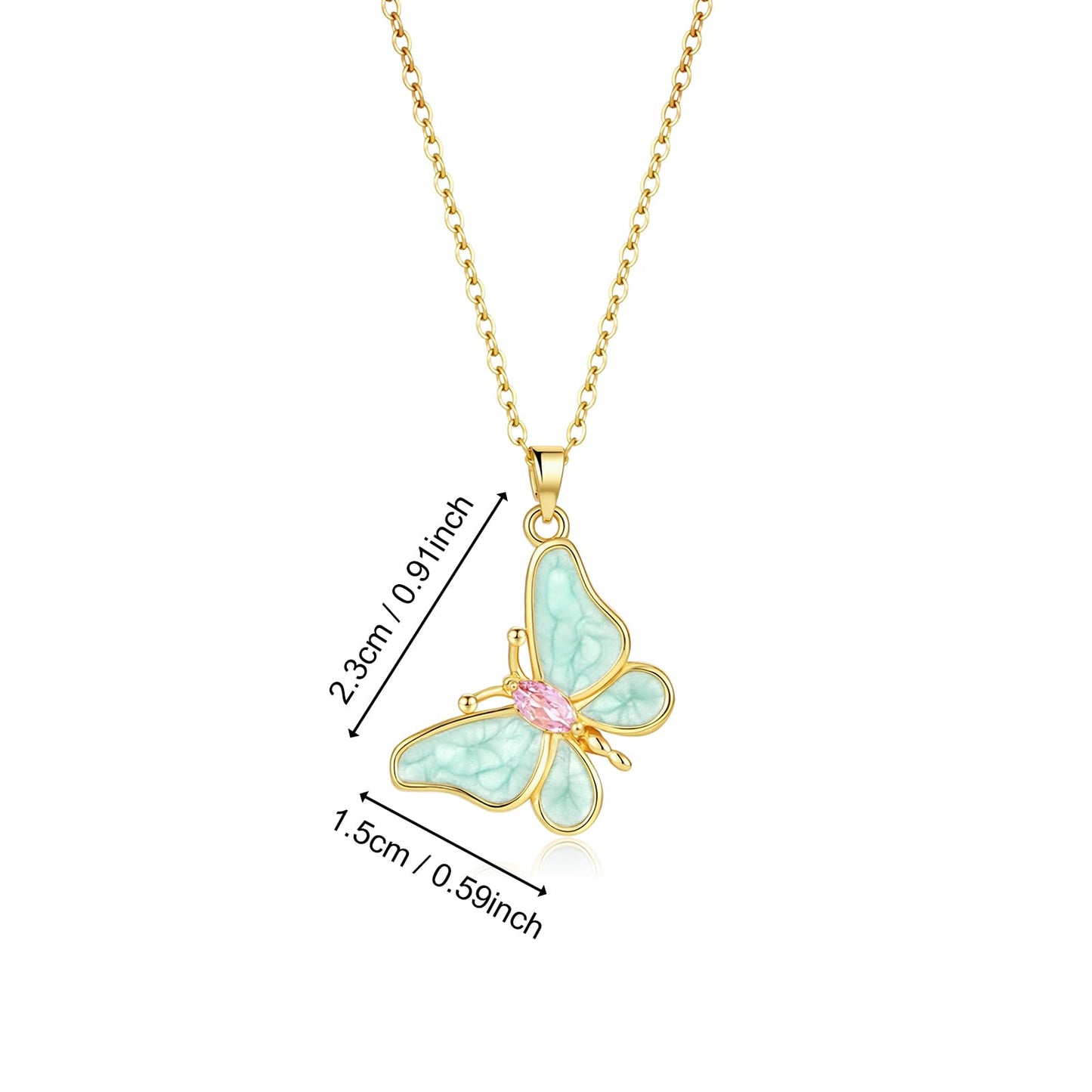 AUMRET Mint Green Enamel Lepidolite Butterfly Necklace For Women-Gold Plated Rose Quartz October Birthstone Necklace For Valentine's Day Mother's Day Christams Birthday Gifts