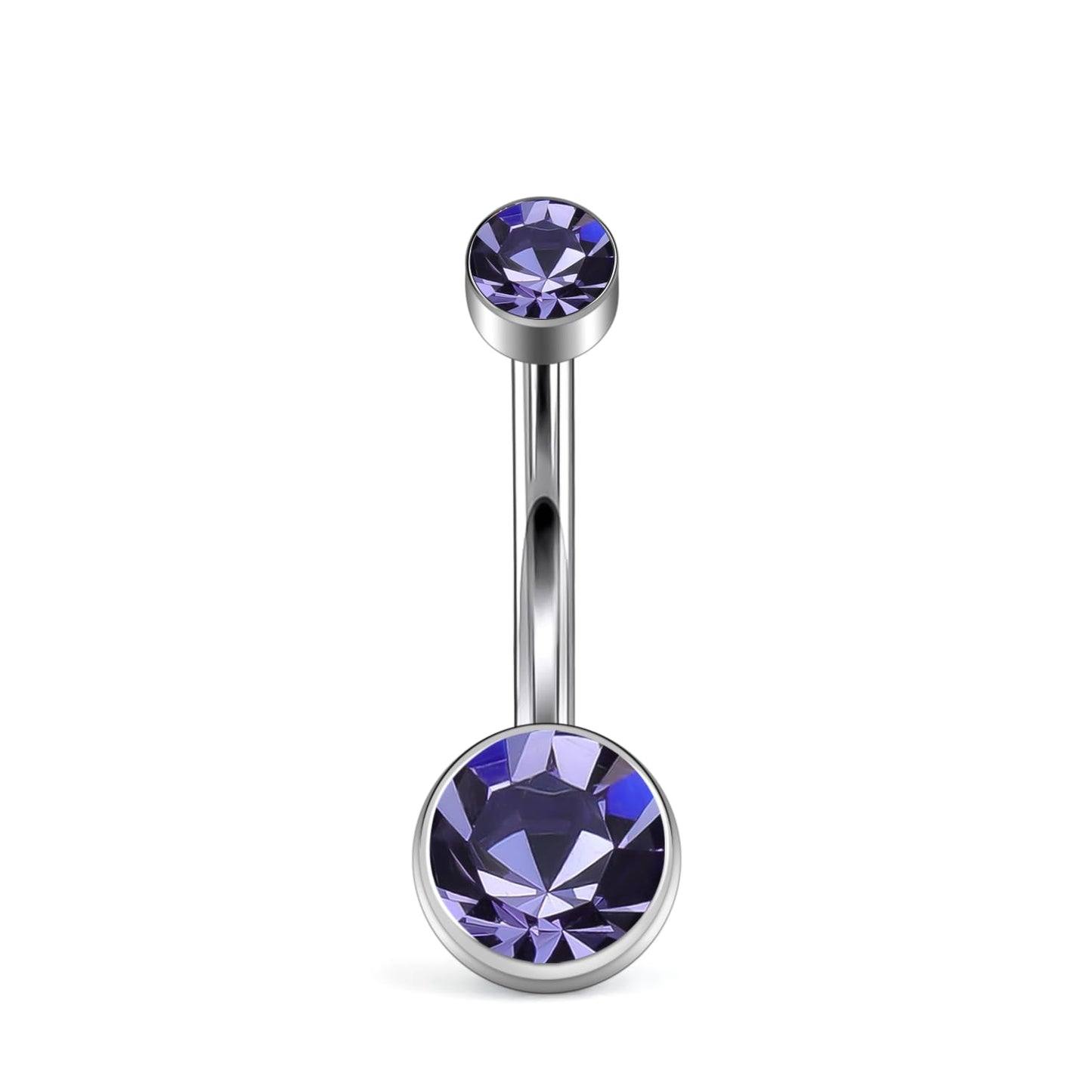 XUU Titanium Belly Button Rings, Black & Silver – 14G Internally Threaded Navel Piercing Jewelry, 10mm & 12mm Curved Barbells with 7 Colors Gems – Hypoallergenic (Silver-Violet cz, 10MM)