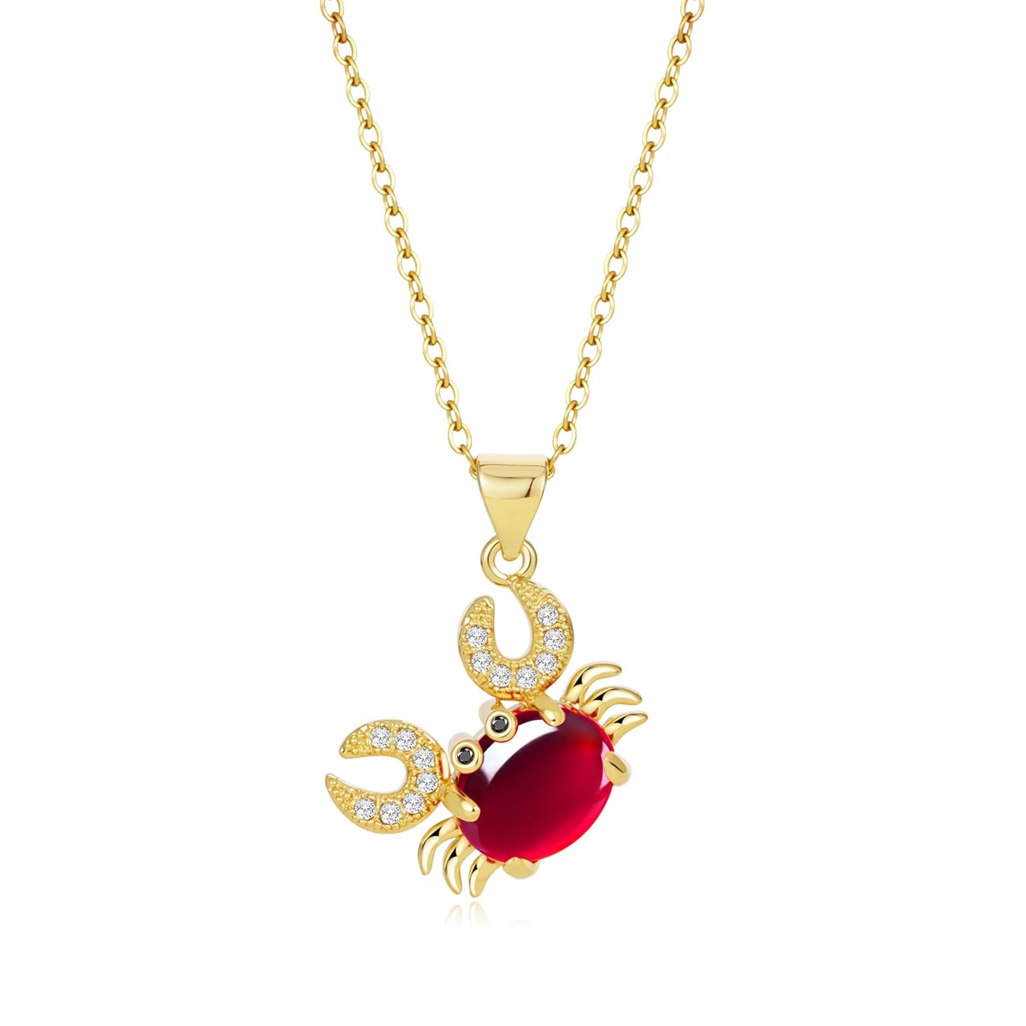 AUMRET Cute Crab Ruby July Birthstone Beachy Necklace - Gold Plated Stainless Steel - Women's Gift for Birthday, Valentine's Day, Mother's Day, Christmas