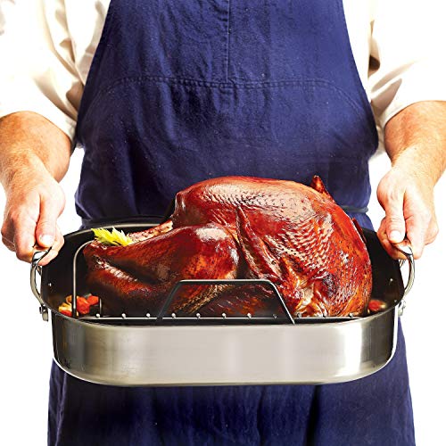 All-Clad Specialty Stainless Steel Large Roaster with Nonstick Rack 13x16 Inch Oven Broiler Safe 500F Roaster Pan, Pots and Pans, Cookware Silver
