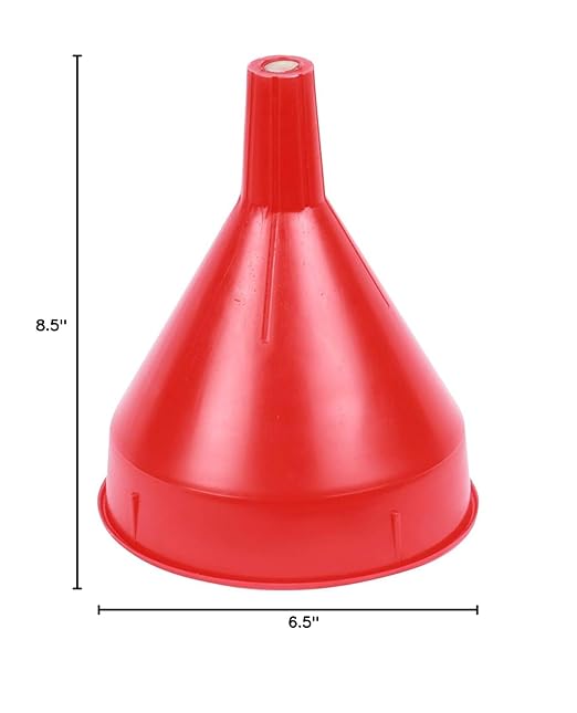 WirthCo 32002 Red Safety Funnel with Screen/Strainer Funnel for Oil, Fuel, Gas, and Automotive Large 2 Quart Capacity