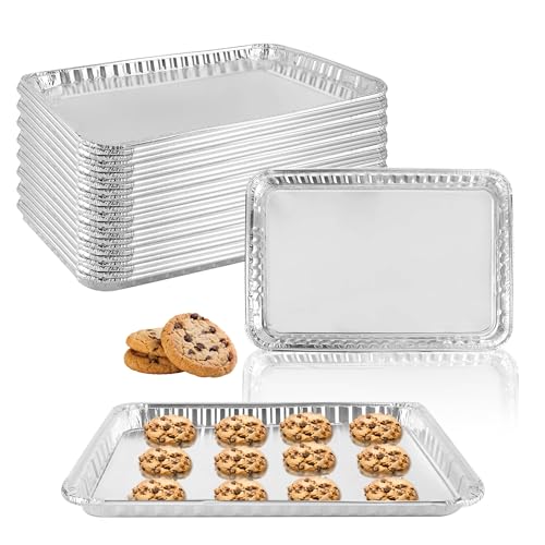 YEUIKERR 24 Pack 16 x 11 inch Aluminum Disposable Cookie Sheets for Baking and Roasting Disposable Aluminum Foil Grilling Pans for Brownie Tins,Cooking Thin, Cakes