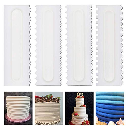 Mwellewm 4 Pcs/set Cake Scraper Decorating Plastic Sawtooth Comb Mousse Butter Cream Cake Edge Tools Plastic Sawtooth Cake Icing Smoother Kitchen Baking Cake Edge DIY Tool