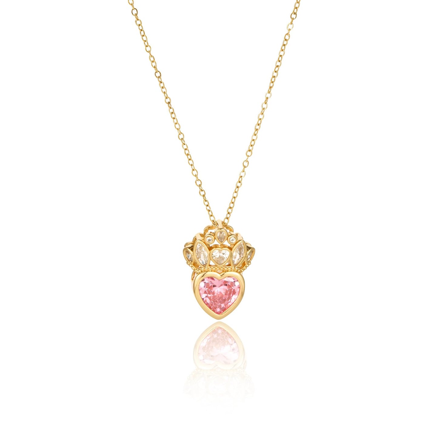 crataly Rose Quartz Crown Heart Necklace for Women-Gold Plated October Birthstone Princess Crown Pendant For Valentine's Day Mother's Day Thanksgiving Day Christmas Birthday Gifts