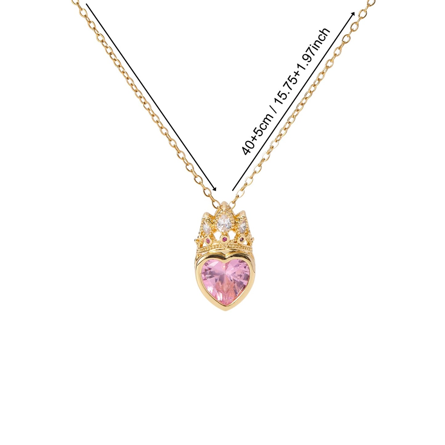 crataly Crown Heart Rose Quartz Necklace For Women-Gold Plated Pink CZ Princess Necklace For Valentines Day Mothers Day Christmas Birthday Gifts