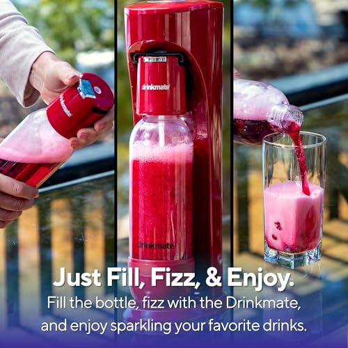 Drinkmate OmniFizz Sparkling Water Maker & Soda Streaming Machine | Carbonates Any Drink | SPECIAL BUNDLE | Includes 60L CO2 Cartridge + Two BPA-Free Bottles (Matte Black)