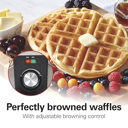 Hamilton Beach Belgian Waffle Maker with PFAS-Free Non-Stick Ceramic-Coated Plates, Browning Control, Indicator Lights, Stainless Steel (26081)