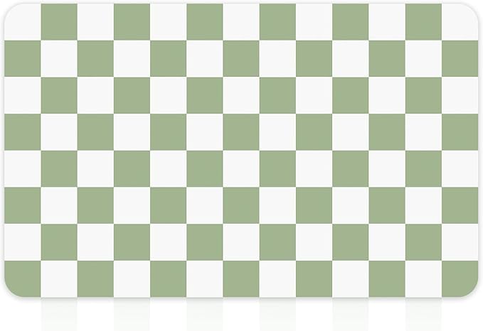 16" x 24" Checkered Dish Drying Mat for Kitchen Counter, Absorbent Coffee Bar Mat for Espresso Machine Coffee Countertops Accessories, Sage