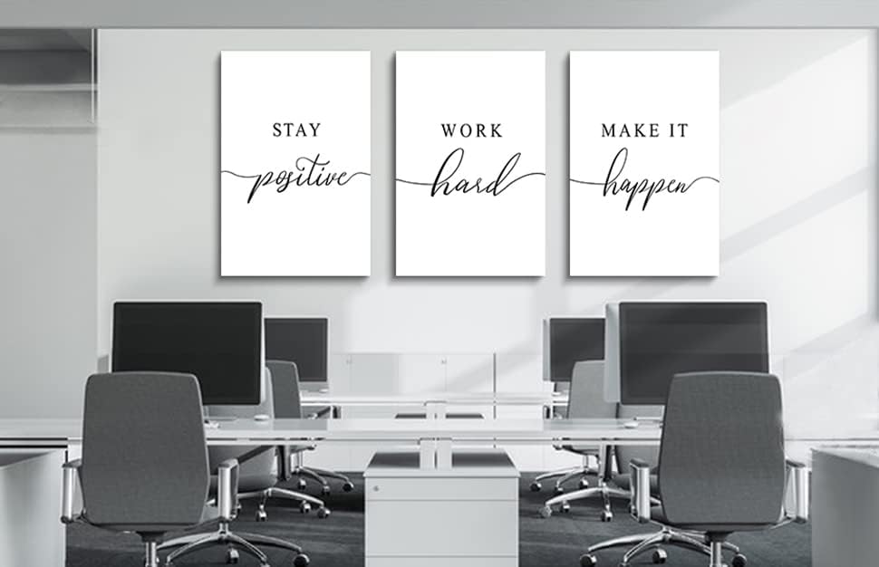 Framed Canvas Wall Art Positive Quotes Painting, Office Wall Art, white Large Poster, Positive Motivational Set of 3 Prints, work hard letters, Inspirational Wall Decor Prints (G-3pcs,24x36inchx3pcs)
