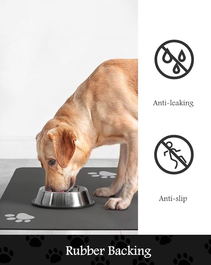 Pet Feeding Mat-Absorbent Dog Mat for Food and Water Bowl-No Stains Quick Dry Water Dispenser Mat-Dog Accessories Pet Supplies-Bowl for Messy Drinkers（Darkgrey,23"x34"