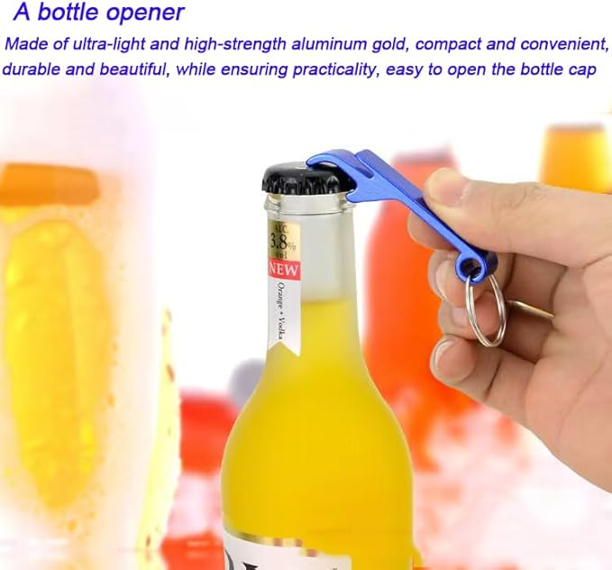 200 Pcs Bottle opener Keychain Bulk,Soda Beverage Beer Bottle Opener Keychain,Bottle Openers Aluminum Beer Bottle Opener Claw Beverage Keychain Ring for Kitchen,Wedding, Bar,Party(blue)