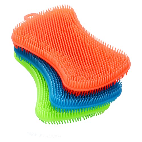 3PCS OstWony Silicone Dish Sponges, Super Food-Grade Silicone Sponges, Multi-Purpose and Efficient Sponge Kitchen Gadgets, Especial Delicate Kitchen Sponge Brush
