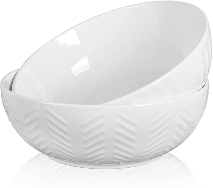 HAPPY KIT Serving Bowls, 130 OZ(11") Extra Large Salad Bowls Set of 2, Porcelain White Mixing Bowls for Salad, Soup, Pasta and Dinner, Large Ceramic Bowl Set for Entertaining