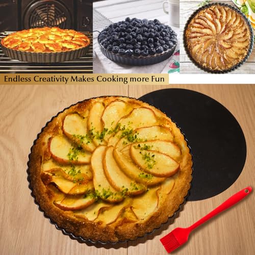 CFGUK 9 Inch Tart and Quiche Pan with Removable Bottom, Pie Pans for Baking, Non-stick Carbon Steel Quiche Pan for Pie, Mousse Cakes, Fruit and Desserts