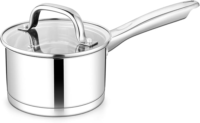 TeamFar 1 qt Saucepan, Stainless Steel Small Sauce Pan & Lid with Tri-ply Bottom for Cooking/Boiling/Stewing, For Induction/Gas/Electric, Non-Toxic & Heavy Duty, Straight Side & Dishwasher Safe