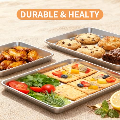 Baking Sheet Set of 3, Stainless Steel Cookie Sheets Baking Sheet Pan, 10.5/12.4/16 Inch, Thicker and Firmer Baking Pans Set, Non-stick, Non toxic & Heavy Duty & Easy Clean，Dishwasher Safe