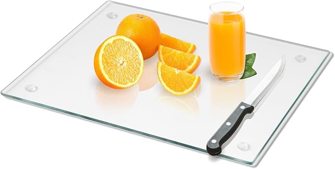 Mymonfif Tempered Glass Cutting Board for Kitchen, Clear Glass Board for Countertop, with Non-Slip Feet, Heat Resistant, Extra Large Size 18x24" 1Pcs