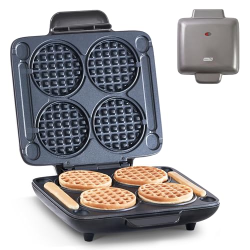 Dash Multi Mini Waffle Maker - Makes Four Waffles at Once for Family Breakfasts - Dual Nonstick Heating Plates & Easy-Release Surface - Compact & Fast-Heating - Graphite