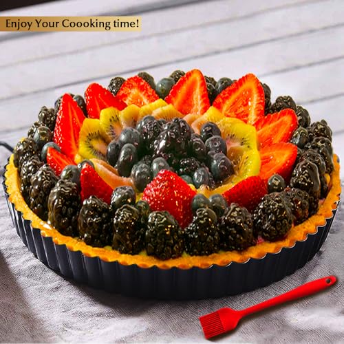 CFGUK 9 Inch Tart and Quiche Pan with Removable Bottom, Pie Pans for Baking, Non-stick Carbon Steel Quiche Pan for Pie, Mousse Cakes, Fruit and Desserts
