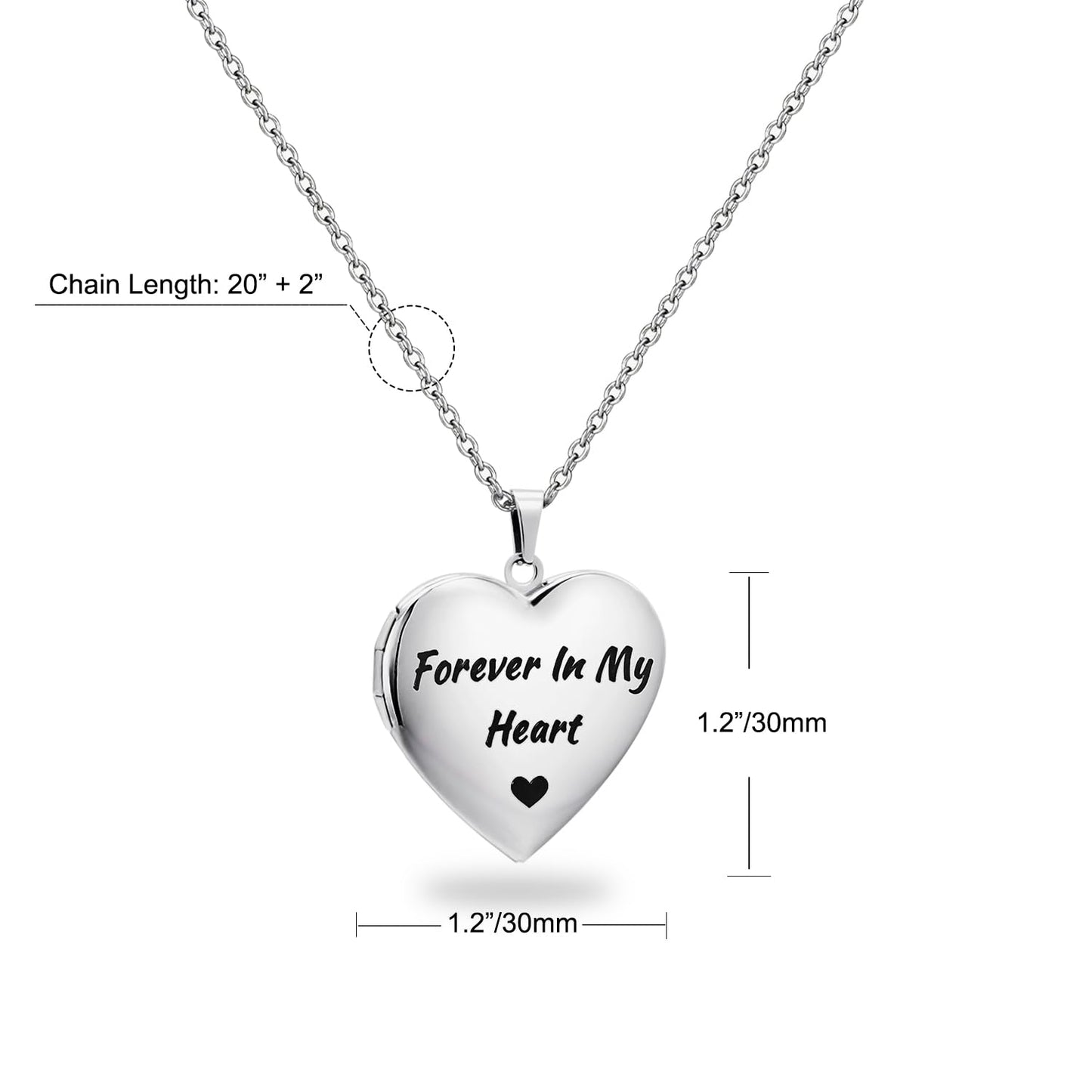 PHOCKSIN Silver Heart Locket Necklace Forever In My Heart Personalized Love Heart Necklace that Holds Pictures Customized Gifts Locket Necklaces for Birthday