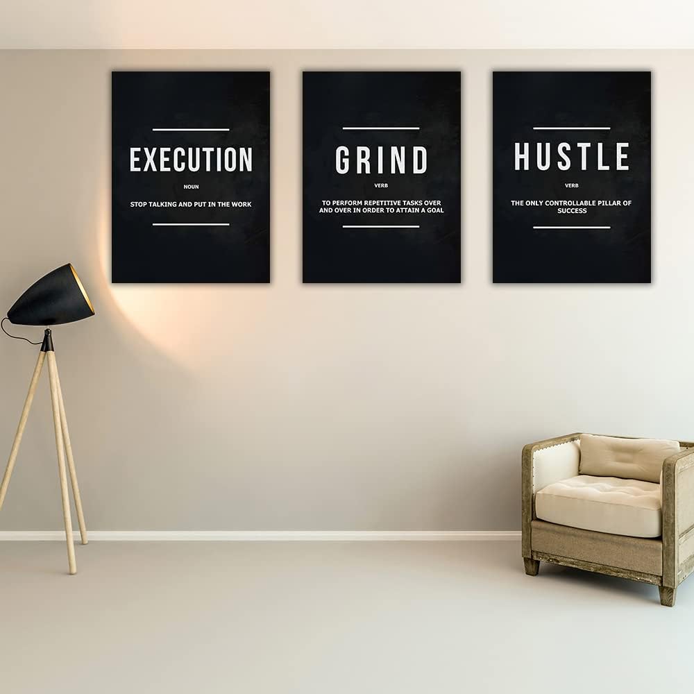 Success Canvas Painting Wall Art Quote Motivational Wall Art Execute Wall Decor 3 Pieces Black Poster Positive Inspirational Framed Artwork Prints Picture for Living Room Office 72''Wx 36''H